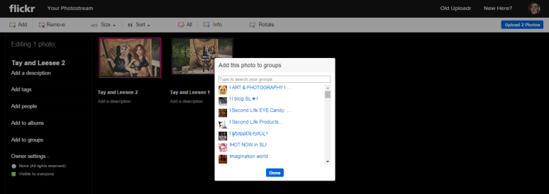 flickr Upload page groups